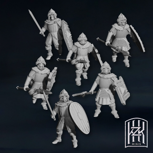 Warriors with shields of the Men of the Lake